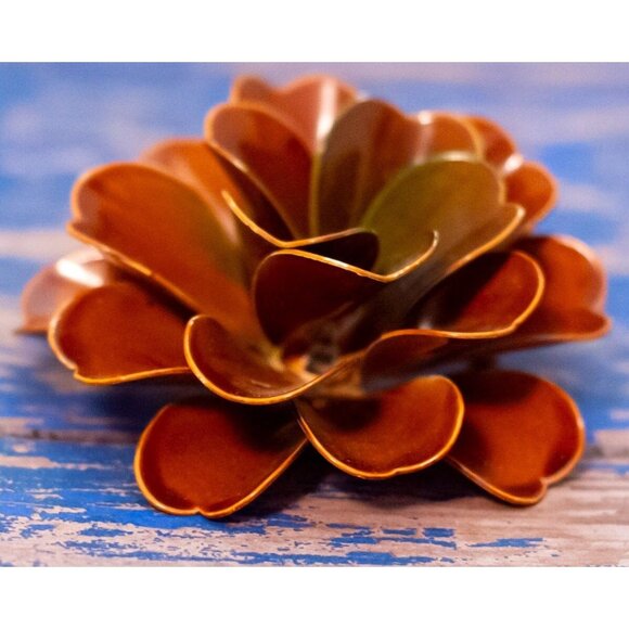 Vintage Abstract Vermillion Petals Red Floral Brooch - L32 - Picture 2 of 3
